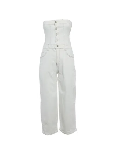 Pre-owned Wear That Strapless Denim Jumpsuit In White
