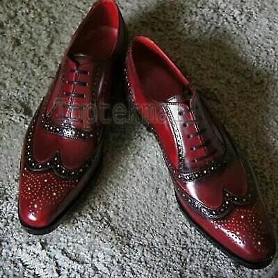 Pre-owned Wear Wing Handmade Men's Leather Oxford Maroon Party  Tip Brogue Toe Shoes-801 In Red