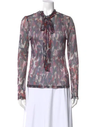 Pre-owned We-ar4 Patterned Tie Neck Blouse W/ Tags In Multi