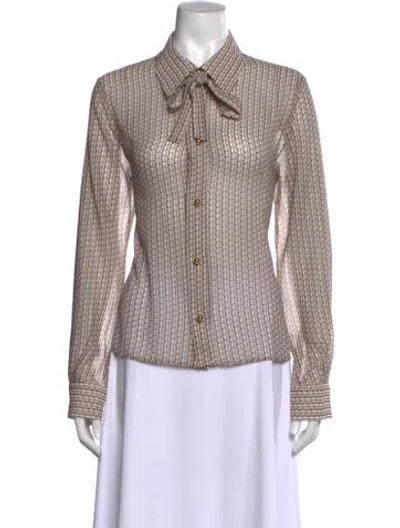 Pre-owned We-ar4 Printed Long Sleeve Blouse W/ Tags In Neutral
