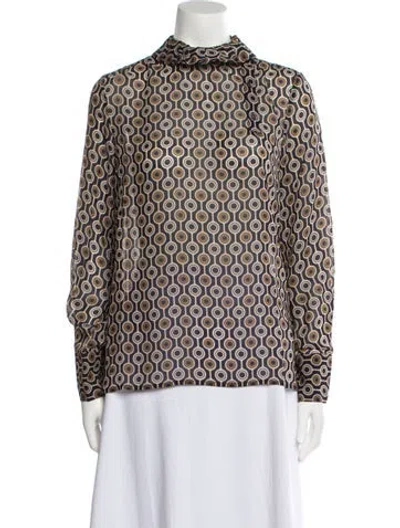 Pre-owned We-ar4 Printed Mock Neck Blouse In Neutral