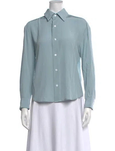 Pre-owned We-ar4 Silk Long Sleeve Button-up Top W/ Tags In Blue