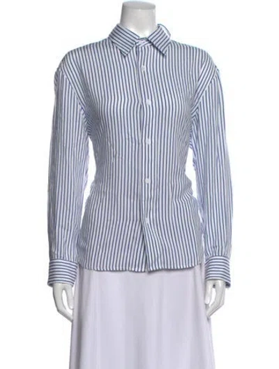 Pre-owned We-ar4 Striped Long Sleeve Button-up Top In Blue/white