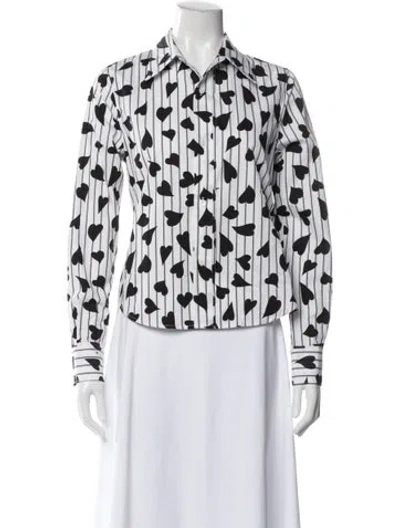 Pre-owned We-ar4 Striped Long Sleeve Button-up Top In White