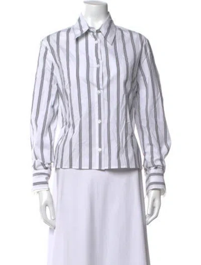 Pre-owned We-ar4 Striped Long Sleeve Button-up Top In White
