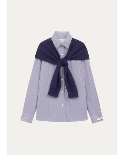We-ar4 The Sloane Striped Poplin & Pique Shirt In Blue