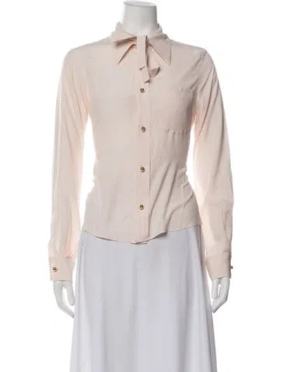 Pre-owned We-ar4 Tie Neck Long Sleeve Top In Pink