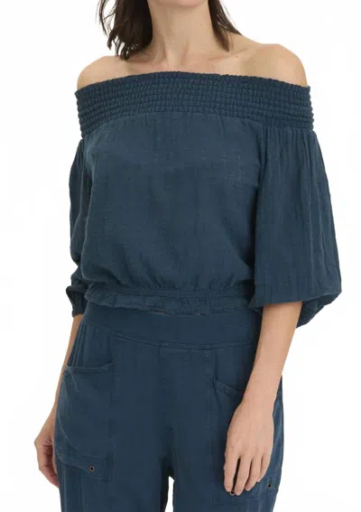 Wearables Jolia Gauze Off Shoulder Billow Sleeve Top In Rich Topaz Blue In Multi