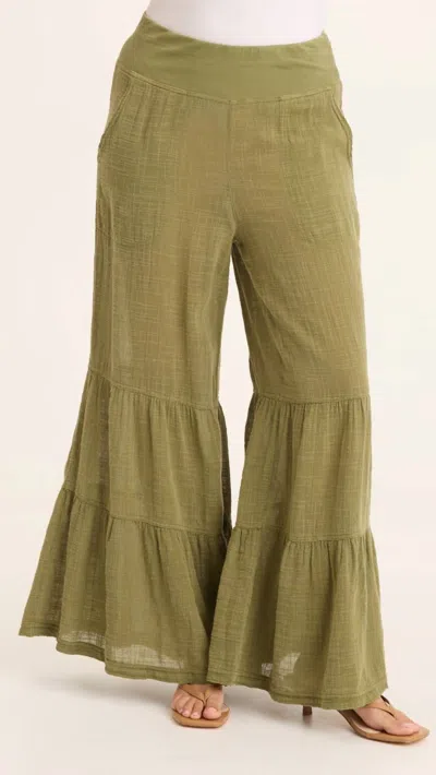 Wearables Lando Gauze Tiered Bottom Pants In Mid-tone Lime Green