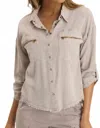 Wearables Pigment Knapp Distressed Cargo Button Up Top In Foxglove In Neutral
