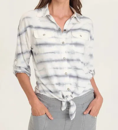 Wearables Tyrell Tie-front Button-up Shirt In Pelagic Wash Mist In White