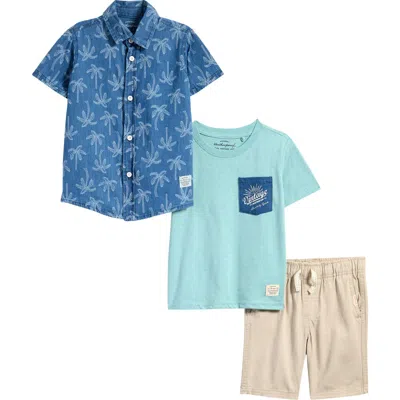 Weatherproof ® Kids' Button-up Shirt, T-shirt & Shorts Set In Stone