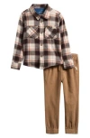 Weatherproof ® Kids' Flannel Button-up Shirt & Corduroy Joggers In Brown