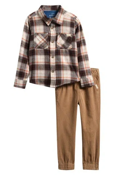 Weatherproof ® Kids' Flannel Button-up Shirt & Corduroy Joggers In Brown