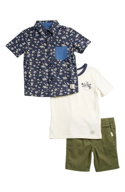 Weatherproof Kids' Floral Button-up Shirt, Henley T-shirt & Shorts Set In Multi