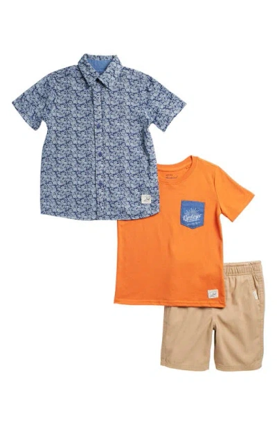 Weatherproof ® Kids' Woven Button-up Shirt, Pocket T-shirt & Shorts Set In Khaki