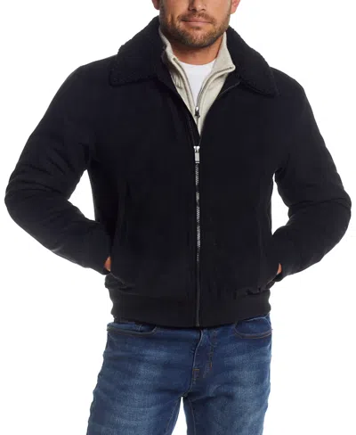 Weatherproof Men's Microsuede Bomber Jacket With Faux Fur Removable Collar In Black