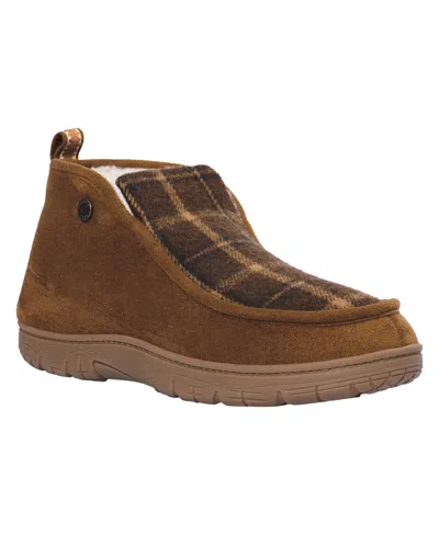 Weatherproof Vintage Men's Plaid And Corduroy Bootie With Faux Shearling Lining And Indoor-outdoor Sole Slipper In Tan