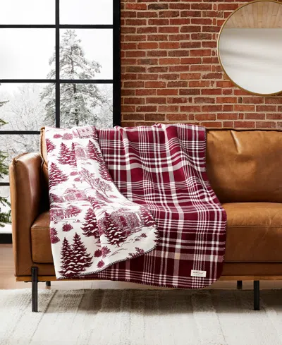 Weatherproof Reversible Plaid Throw, 50" X 70" In Red