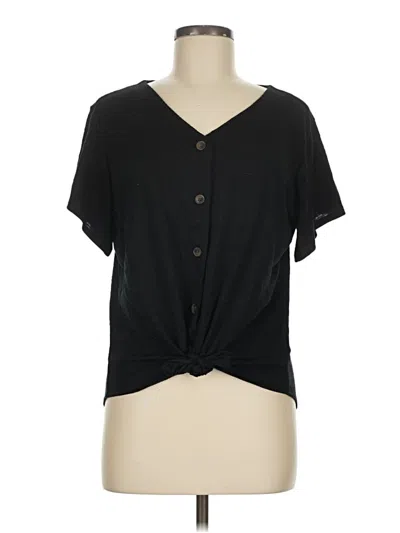 Pre-owned Weatherproof Short Sleeve Top Black Plunge Neckline Tops