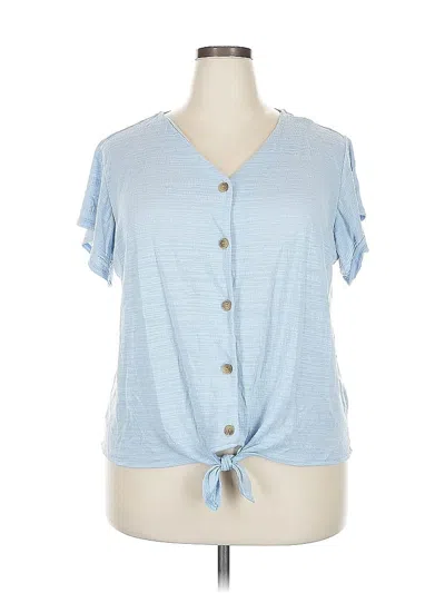 Pre-owned Weatherproof Short Sleeve Top Blue Keyhole Neckline Tops