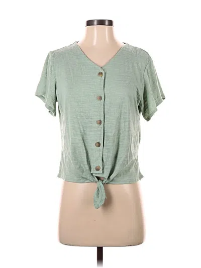 Pre-owned Weatherproof Short Sleeve Top Green Keyhole Neckline Tops