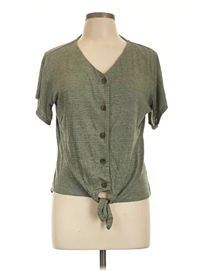Pre-owned Weatherproof Short Sleeve Top Green Keyhole Neckline Tops