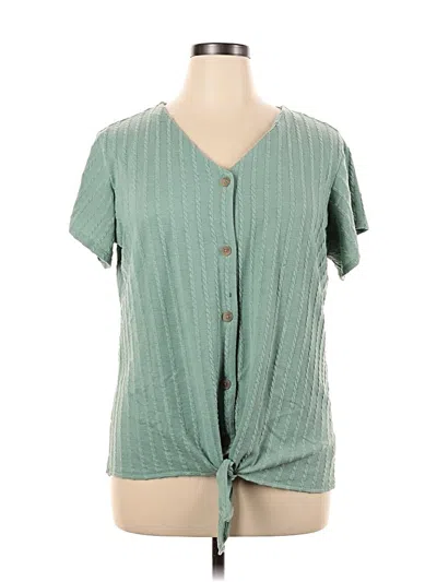 Pre-owned Weatherproof Short Sleeve Top Green V Neck Tops