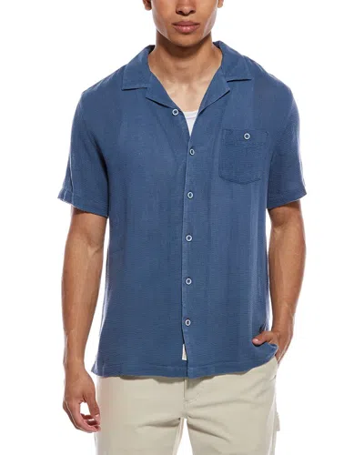 Weatherproof Vintage Linen-blend Airtex Camp Shirt In Blue