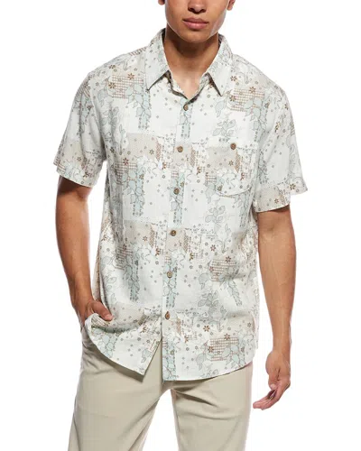 Weatherproof Vintage Linen-blend Print Camp Shirt In Blue