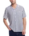 Weatherproof Vintage Men's Airtex Short Sleeve Striped Button-front Camp Shirt In Blue