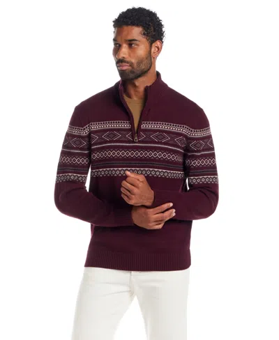 Weatherproof Vintage Men's Fair Isle Quarter-zip Sweater In Burgundy