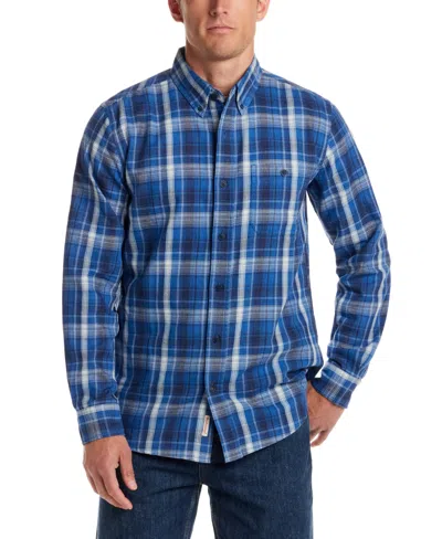 Weatherproof Vintage Men's Long Sleeve Button-down Burnout Plaid Flannel Shirt In Blue