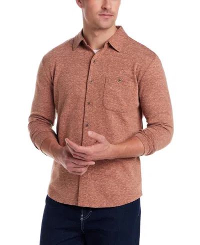 Weatherproof Vintage Men's Long Sleeve Heathered Button-front Shirt In Brown