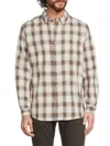 Weatherproof Vintage Men's Plaid Burnout Flannel Shirt In Beige