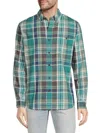 Weatherproof Vintage Men's Plaid Burnout Flannel Shirt In Green