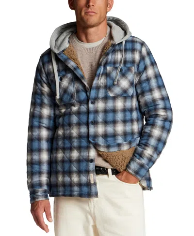 Weatherproof Vintage Quilted Faux Sherpa-lined Hooded Shirt Jacket In Blue