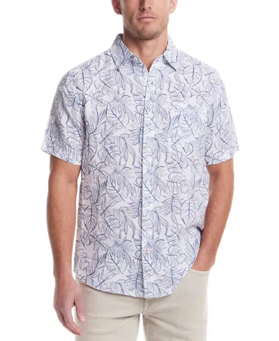 Weatherproof Vintage Men's Regular-fit Leaf-print Button-down Linen Shirt In Blue