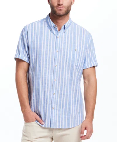 Weatherproof Vintage Men's Regular-fit Textured Stripe Button-down Shirt In Vista Blue