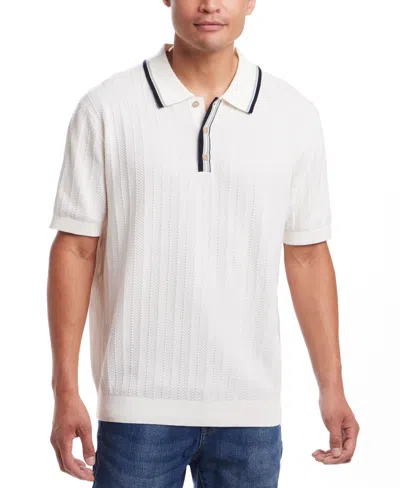Weatherproof Vintage Men's Regular-fit Tipped Herringbone Sweater-knit Polo Shirt In White