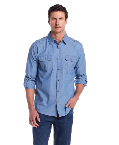 Weatherproof Vintage Men's Roll Up Sleeve Ripstop Denim Shirt In Blue
