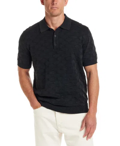 Weatherproof Vintage Men's Short Sleeve Diamond-pattern Polo Sweater In Black