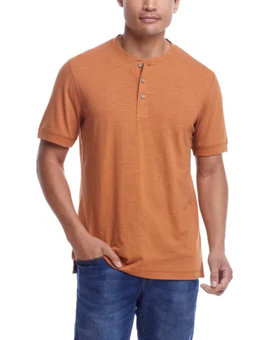 Weatherproof Vintage Men's Short Sleeve Melange Henley Shirt In Adobe