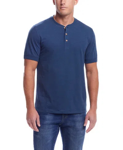 Weatherproof Vintage Men's Short Sleeve Melange Henley Shirt In Deep Cobalt