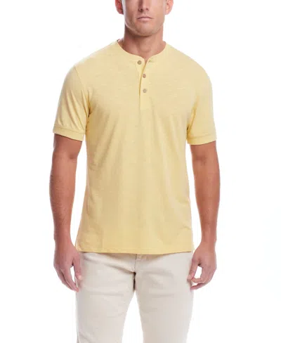 Weatherproof Vintage Men's Short Sleeve Melange Henley Shirt In Misted Yellow