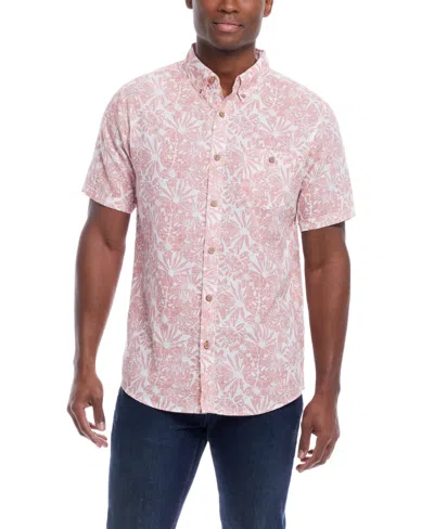 Weatherproof Vintage Men's Short Sleeve Print Linen Cotton Shirt In Cherry