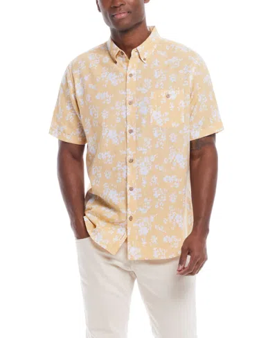 Weatherproof Vintage Men's Short Sleeve Print Linen Cotton Shirt In Misted Yellow