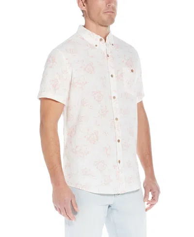 Weatherproof Vintage Men's Short Sleeve Print Linen Cotton Shirt In Pink