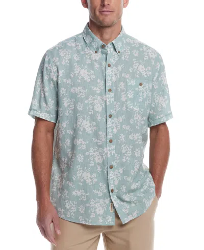 Weatherproof Vintage Men's Short Sleeve Print Linen Cotton Shirt In Teal Mist