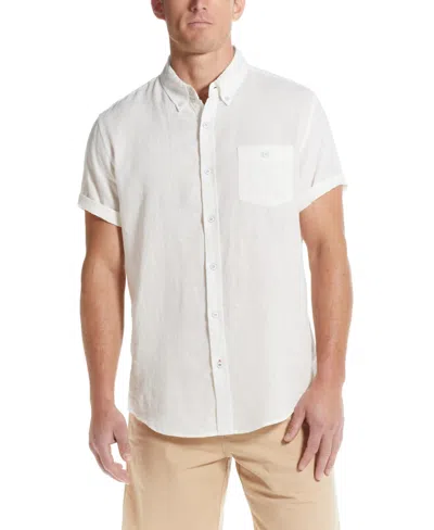 Weatherproof Vintage Men's Short Sleeve Solid Linen Cotton Shirt In White